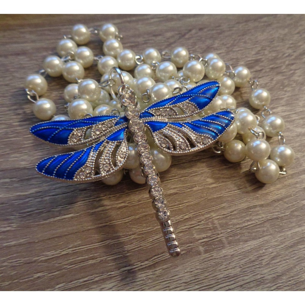 Dragonfly necklace blue dramatic 40 inch - Picture 4 of 8